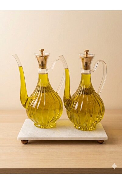 Hellomani Borosilicate Glass Glorry Glass Oil Bottle with Marble Stand 700 Ml...