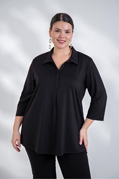 Roxxlen Plus Size V Shirt Collar Blouse