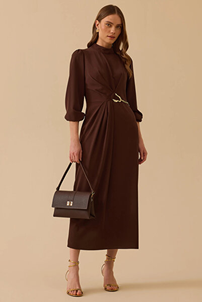 SEÇİL Women's Accessory Detailed Dress 1047 Brown