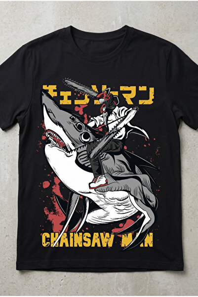 Silkensoul Chainsaw Man Denji and Beam Shark Design Black Standard Fit Anime ...
