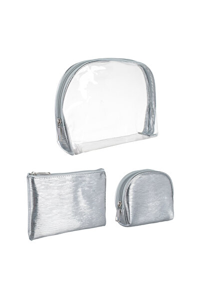 Zumzeria Set of Silver Toiletry Bags - 3pcs