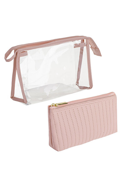 Zumzeria Set of Transparent Nude Pink Pouches with Nude Pattern - 2pcs