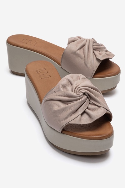 LuviShoes Jeff Stone Skin Genuine Leather Bowknot Women's Wedge Heeled Slippers