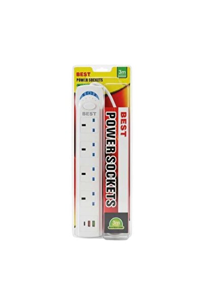 Generic Electrical Supply 4 Outlet Power Strip with 2 USB Charger Port Socket
