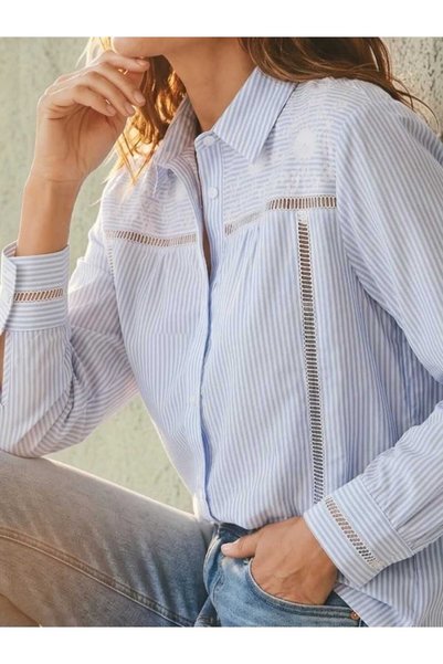 Bebeplus Blue Striped Embroidered Shirt