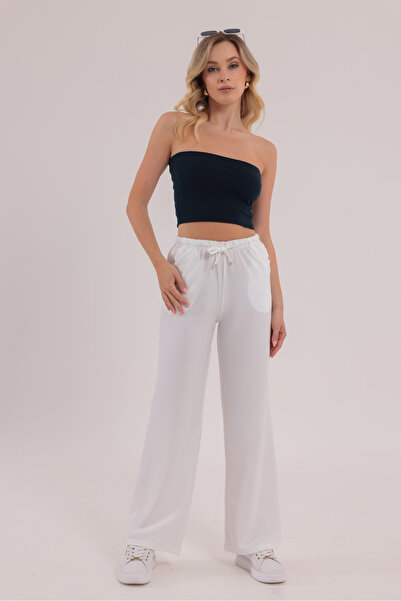 GİYİYORUM Linen Blend Modern Loose Cut White Trousers