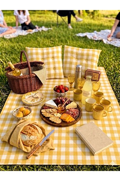 SUNDOKU HOME Pötikare Desenli Piknik Seti 2 Adet 40x40 cm Minder + 160X160 cm...