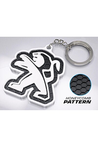 OEM Premium Car Keychain , Peugeot – 3D Design with Honeycomb Texture