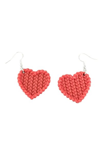 OEM Women's earrings, heart, 3D, braided texture, red