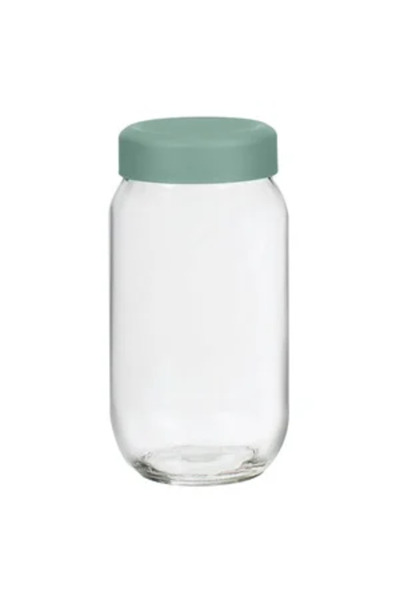 Zumzeria Borcan de depozitare rotund din sticlă transparentă cu capac verde m...