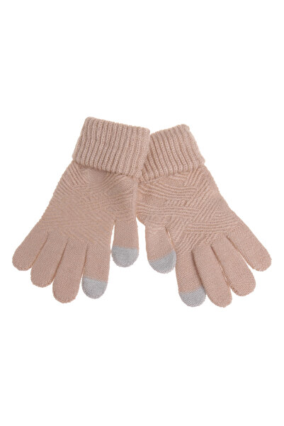 Zumzeria Beige Gray Touch Screen Gloves with Linear Pattern for Women