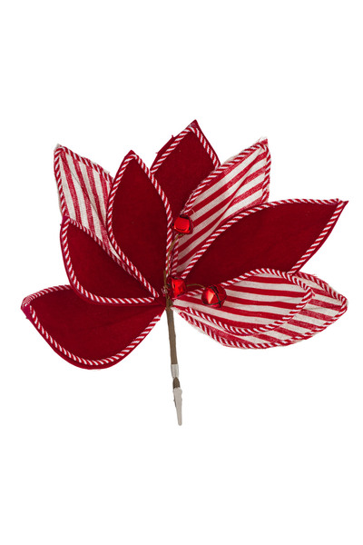 Zumzeria Red Velvet Decorative Flower with Bells & Clips 23cm