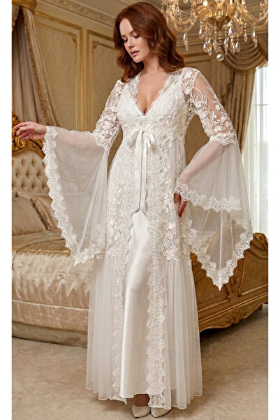 big mama Elegant Lace Bridal Robe - 2-Piece Satin Nightgown Set with Stylish ...
