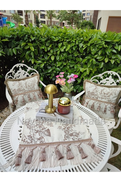 Nevena handmade Fransız köylü desen runner ( kahverengi)