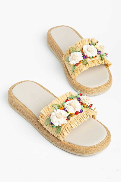 TEKİN SHOES Beaded Straw Slippers