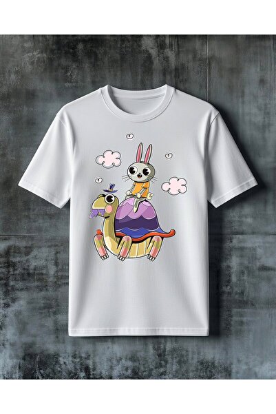 COMVİCHO Tavsan Kaplumbaga Children's Printed Oversize T-Shirt