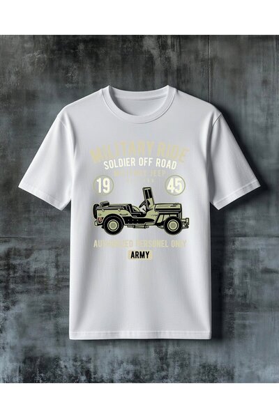 COMVİCHO تي شيرت كبير الحجم مطبوع عليه عبارة "military ride jeep ordu"