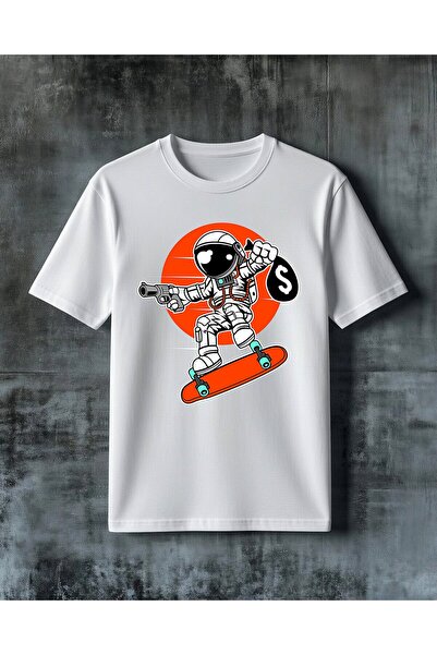 COMVİCHO Astronaut Skateboard 8 Printed Oversize T-Shirt