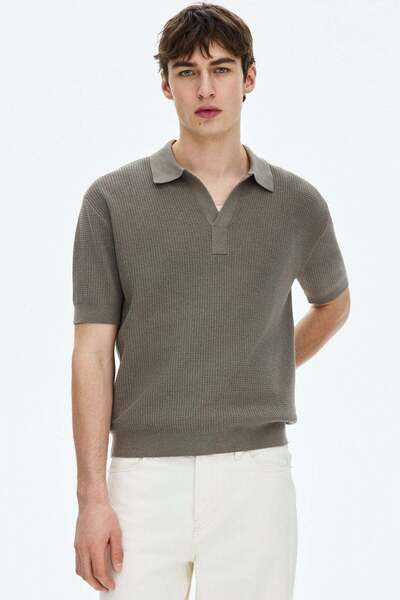 H&M Regular Fit Cable-knit polo shirt
