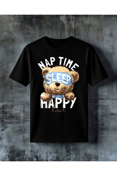 COMVİCHO Naptime Sleep Happy Bear Printed Oversize T-Shirt