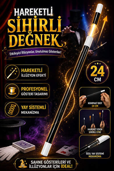 Tamsena Store Sihirbazlık Hareketli Sihirli Değnek 24 Cm – Yay Sistemli Profe...