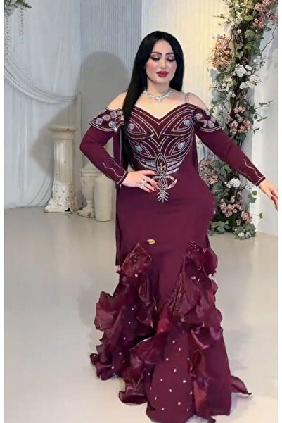 NALA FASHION Deep Burgundy Evening Gown,