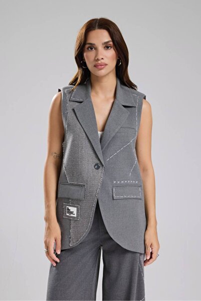 tw3 Women's Tweed Fabric Detailed Comfortable Fit Design Vest