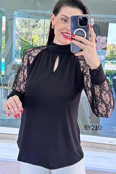 İnce Topuk Блуза Санди с висока яка и тюлени ръкави 6y210