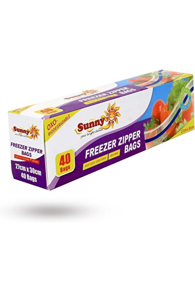 Sunny Your Bright choice Freezer Zipper Bags, 27cm x 30cm Large, 40 Pieces, Airtight Leak-Proof, Oxo-Biodegradable & Eco-Friendly