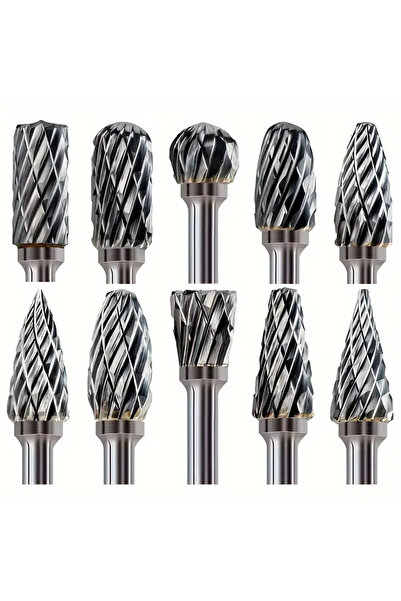 Choice Round 5mm 50mm Silver Double Cut Carbide Burr Set, 10 Shapes for Metal...