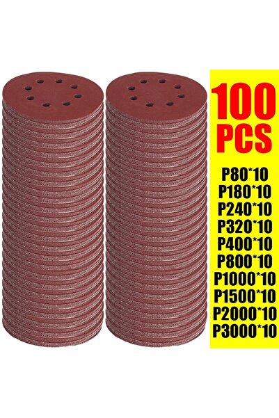 Choice 100 قطعة أقراص صنفرة بـ 8 ثقوب، ورق صنفرة لاصق بخطاف وحلقة، 125 مم، 80...