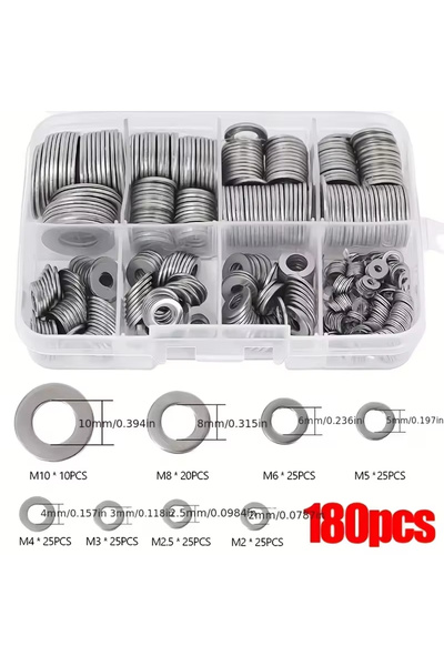 Choice 180pcs Stainless Steel Flat Washer Assortment Kit (M2, M2.5, M3, M4, M...