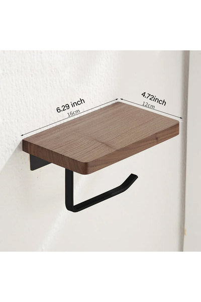 Choice black Toilet Paper Holder with Natural Walnut Wooden Shelf Tissue Roll...