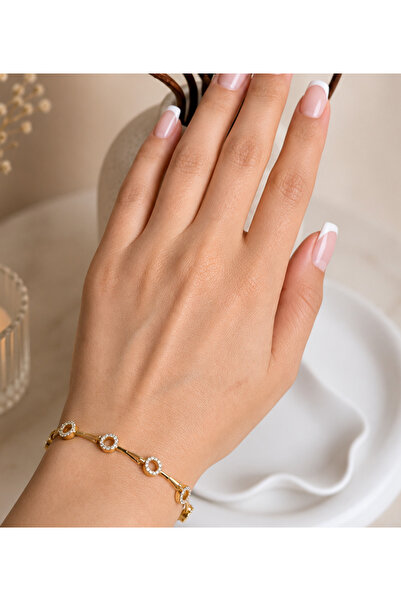 ANKA JEWELLRY Ring-Detail Zircon Stone Gold Steel Women's Bracelet