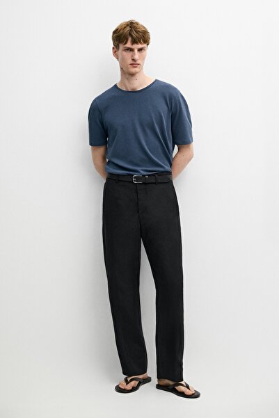 Massimo Dutti Kısa kollu keten pamuklu t-shirt
