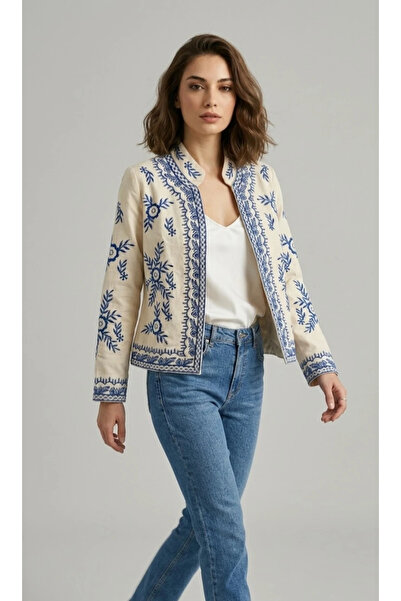 TATULA Blue Embroidery Detailed Jacket