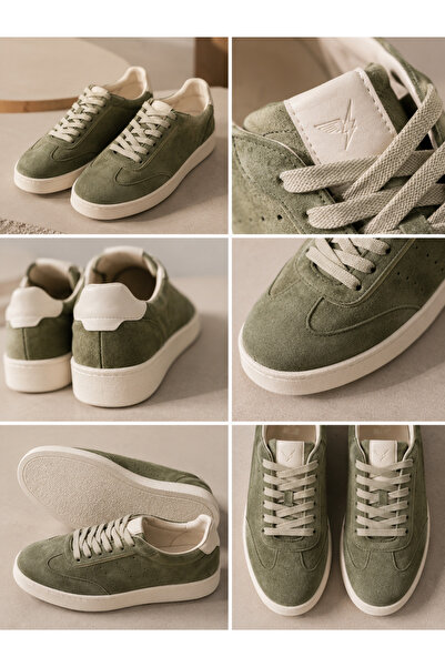 the corleone Hakiki Deri Yeşil Erkek Sneaker Premium Günlük Casual Ayakkabı