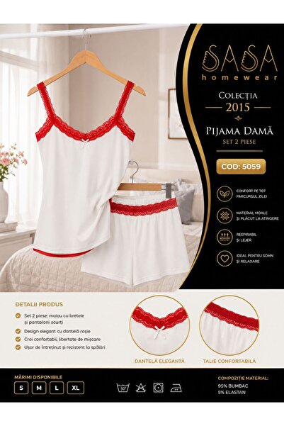 SASA Women's Homewear Pajamas – 2-piece set with red Lace