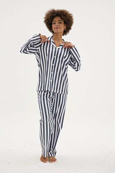 KLY Yeni Üst Kalite Kadın Apaj Yaka Kadın Gaffur Desenli Pijama Takımı
