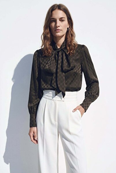 Sateen Polka Dot Patterned Shirt - Brown