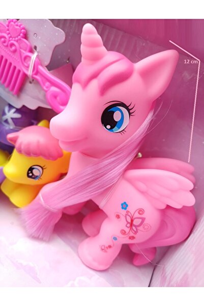 OYUNCAKSAHİLİ Pony Ailesi Unicorn 6 Parça Oyuncak Figür Tarak Şampuan Küvet D...