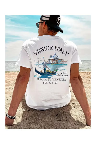 Massgai Μπλουζάκι Unisex Venice Italy με στάμπα, μεγάλου μεγέθους, από 100% β...