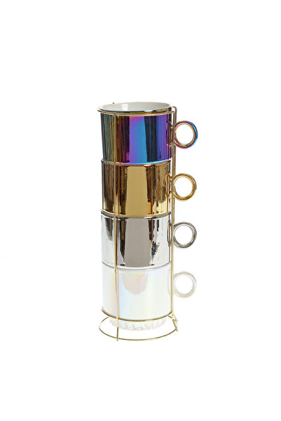 meli melo Set 4 cesti ceramice cu suport metalic cu aspect metalizat
