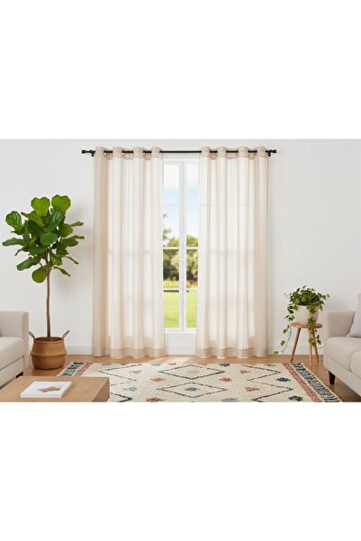 OEM Διαφανής Κουρτίνα GIFTDECOR, 140 x 260 εκ., Πολυεστέρας, Χρώμα Κρεμ