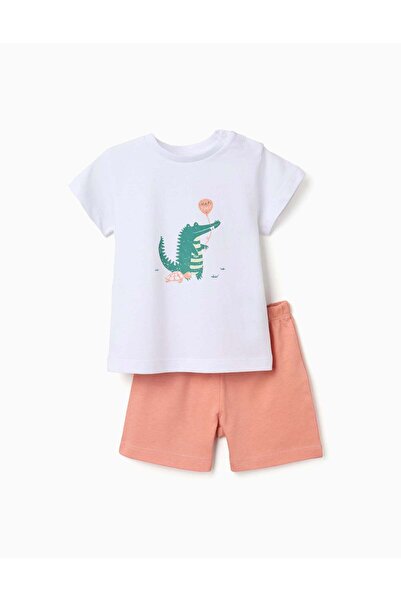 Ziddy Cotton Pyjamas With Alligator Print For Baby Boys White Orange