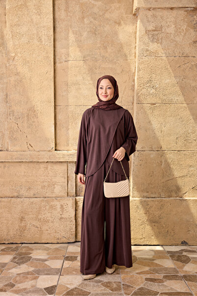 LOCCO Women's Front Detail Trousers Suit Brown