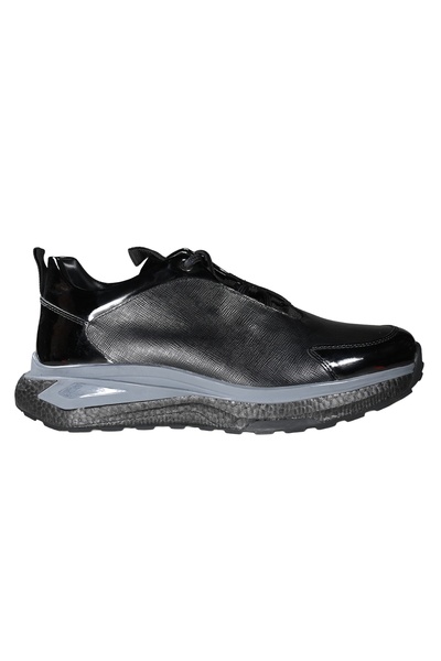 MARCOMEN Men's patent leather textile lace-up daily sports black-gray