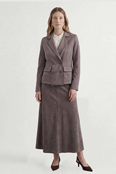 Zühre Double-Breasted Buttoned Textured Mink Suit 1815
