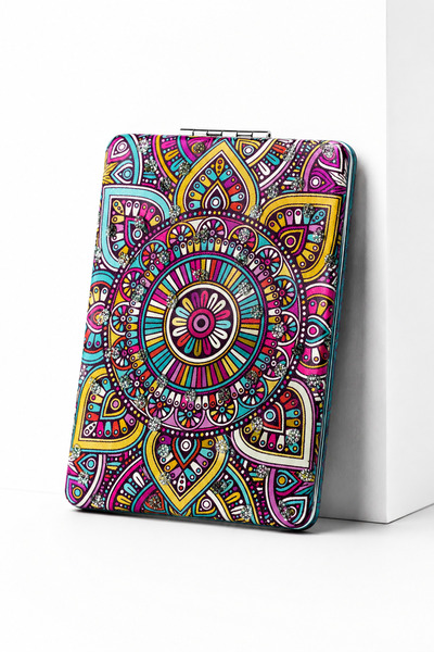 MakeWell Mandala Desenli Çift Taraflı Büyüteçli Cep Aynası – Katlanabilir Mak...