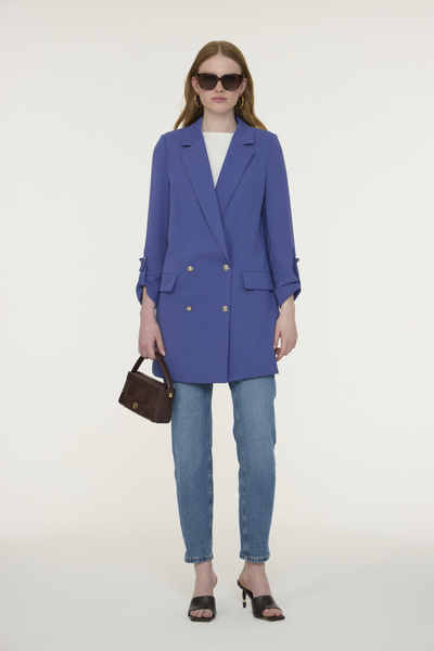 Zühre Double-Breasted Collar Sleeve Detailed Violet Jacket 0002